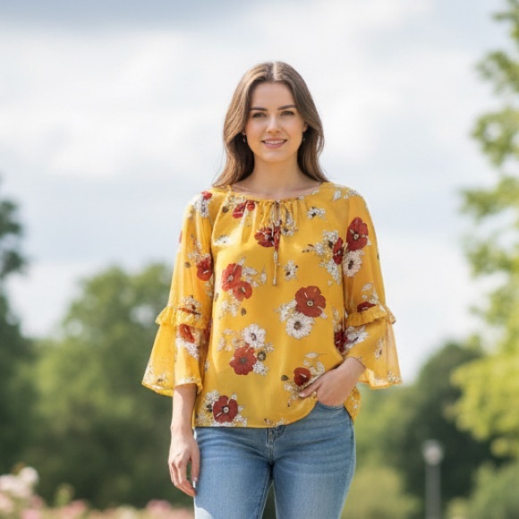 I.N. Studio Tops - I N Studio Yellow Gold floral Blouse cami under set of 2 size PM petite medium